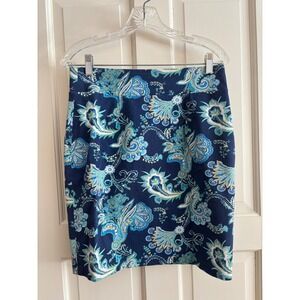 J McLaughlin Navy Blue Paisley Pencil Skirt Size 6